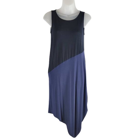 Eileen Fisher Sleeveless Asymetrical Jersey Dress Black Navy Size XXS - Picture 1 of 5